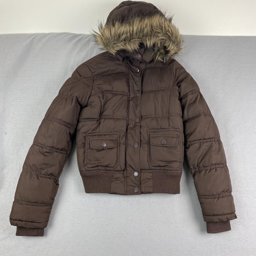 VTG Aeropostale Faux Fur Lined Hooded Bomber Jacket Small Bella Swan 2000s Y2K